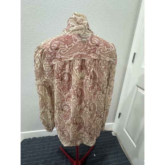 Paisley Print Tie Neck Long Sleeve Blouse Bohemian Chic Romantic - Picture 6 of 7